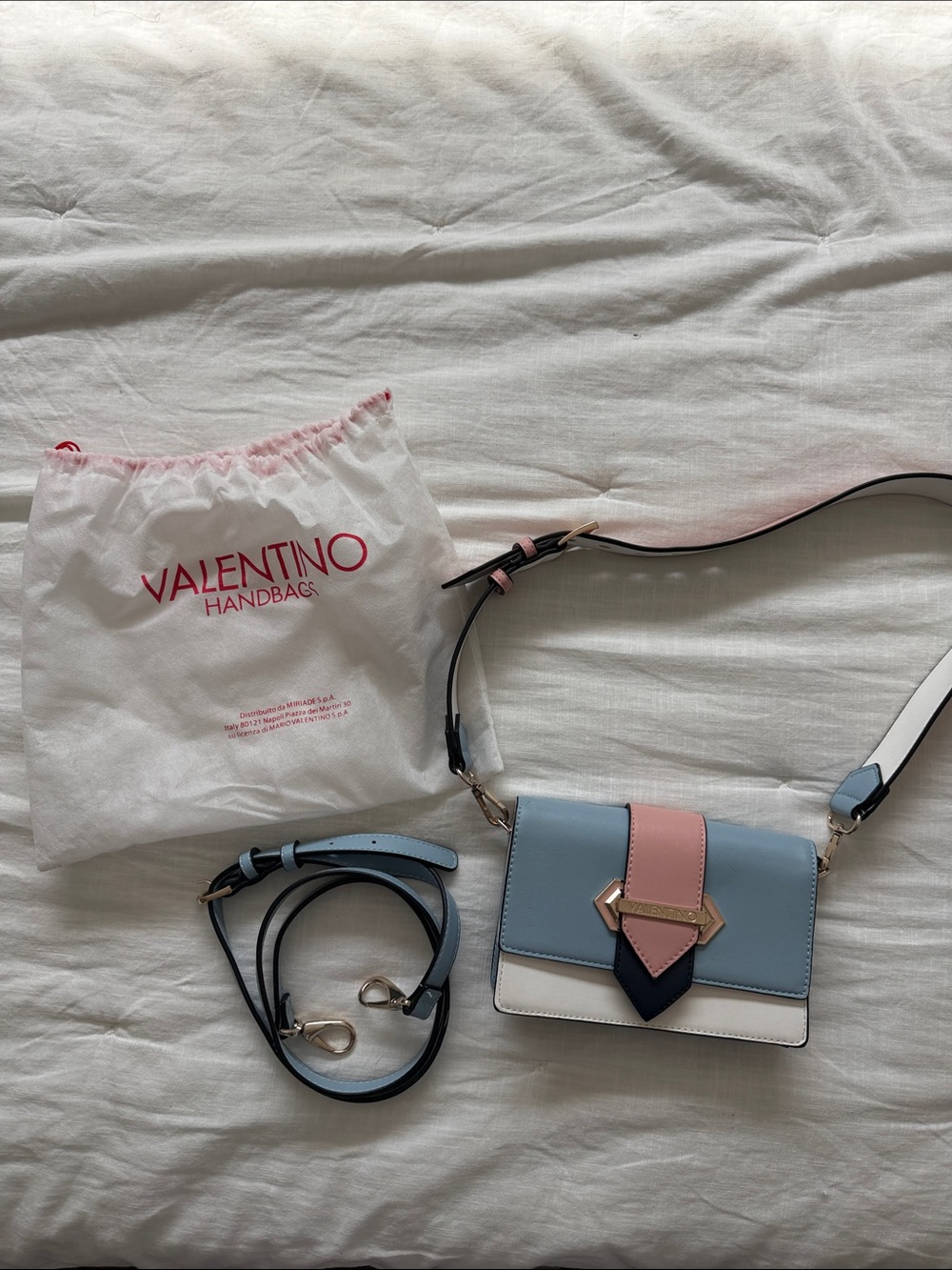 Valentino Colorblock Leather Crossbody Bag - Blue, Pink, White